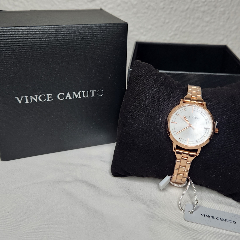 Vince Camuto Rose Gold Watch Silvery White Face NWT